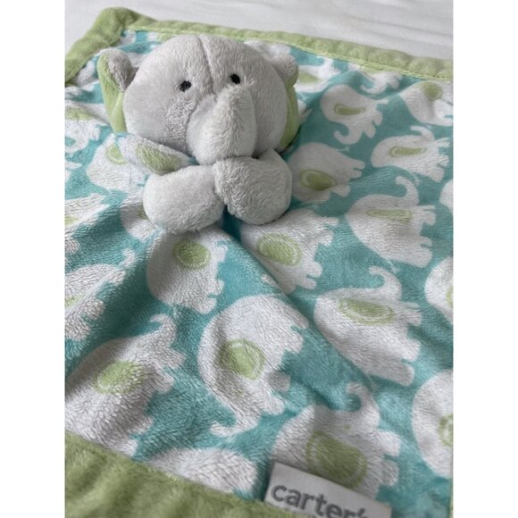 Carters Green Elephant Security Blanket Lovey With Soft Plush Elephant Print Des - Picture 4 of 8